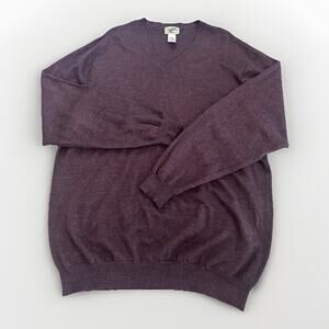 LL Bean Sweater V-Neck Pullover 100% Merino Wool Dark Burgundy Men Sz XL